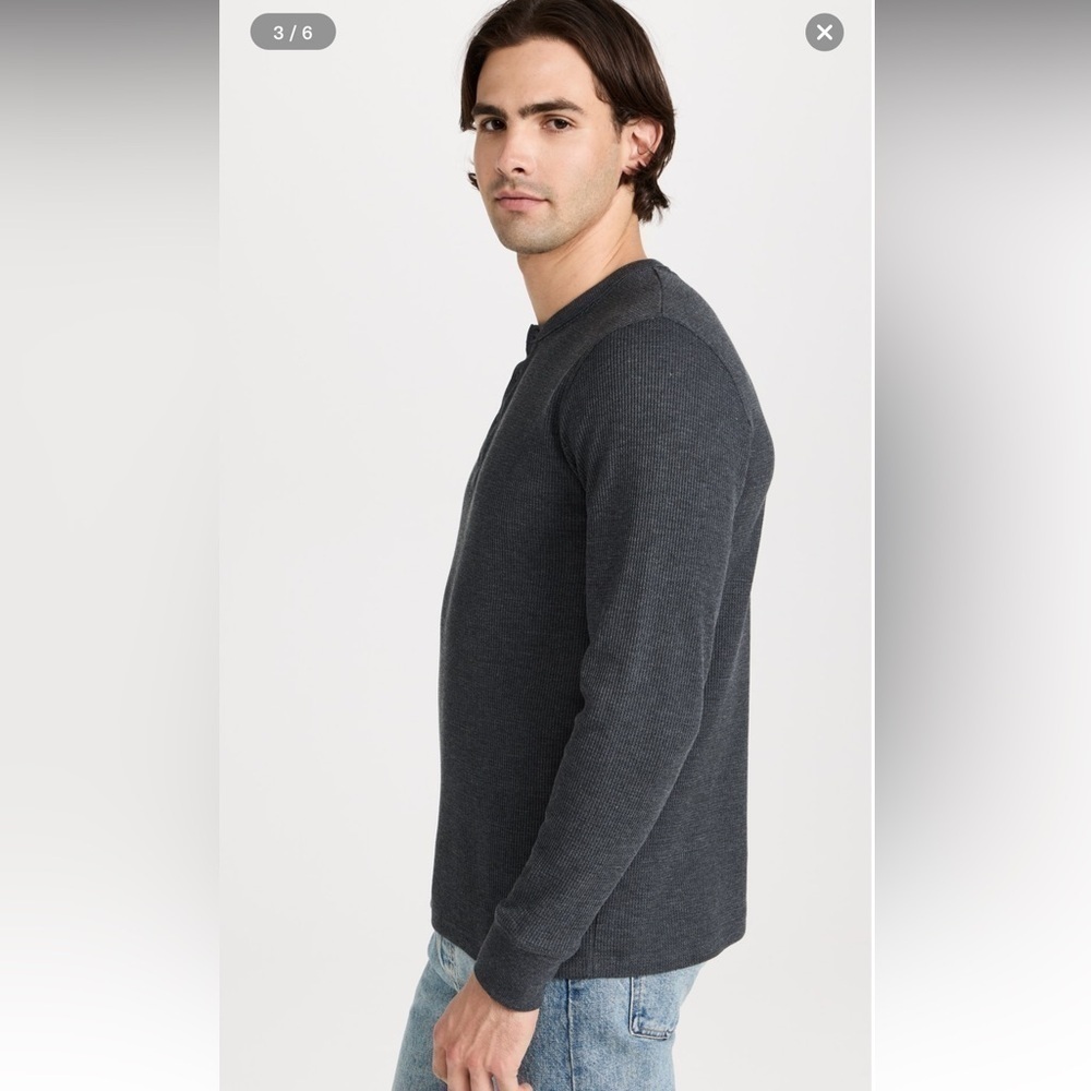 Rhone Sweatshirt Men's Small Green Waffle Knit Thermal Button Crew Neck Pullover - Picture 5 of 11